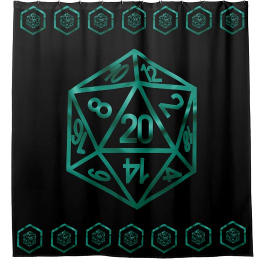 RPG Dice | Emerald Green Fantasy tafelblad gamer Douchegordijn (Voorkant)