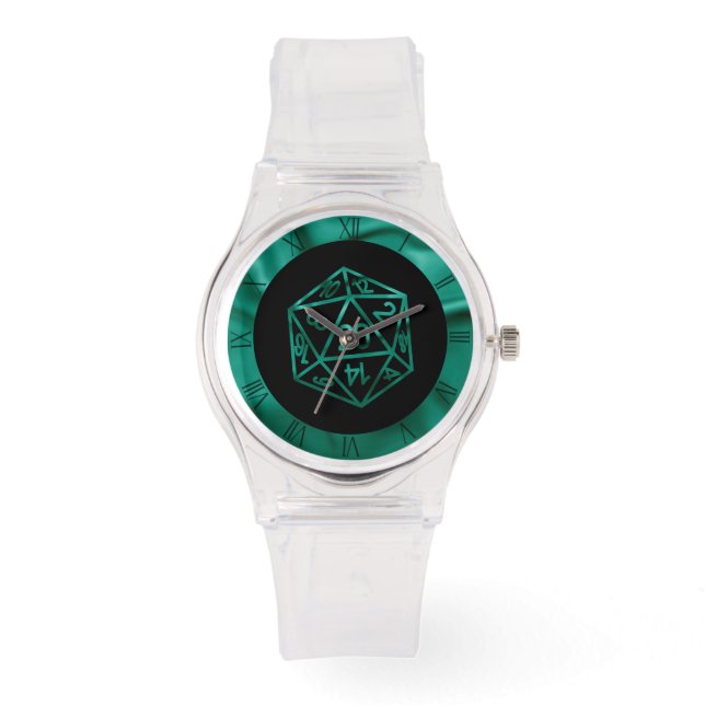 RPG Dice | Emerald Green Fantasy tafelblad gamer Horloge (Voorkant)