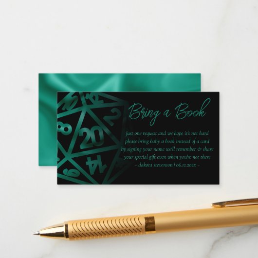 RPG Dice | Emerald Tabletop Gamer Book Request Informatiekaartje (Voorkant / Achterkant in situ)