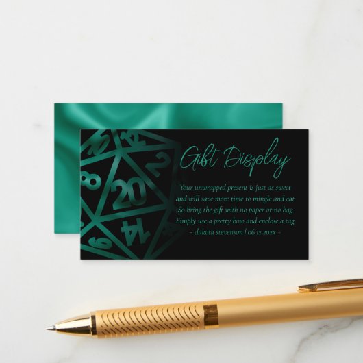 RPG Dice | Emerald Tafelblad Gamer Gifts on Displa Informatiekaartje (Voorkant / Achterkant in situ)