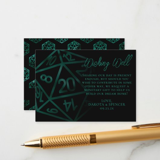 RPG Dice | Emerald Tafelblad Gamer Wishing Well Informatiekaartje (Voorkant / Achterkant in situ)