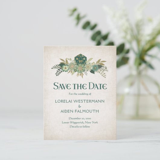 RPG Dice Gamer Bruiloft Save The Date (Staand voorkant)