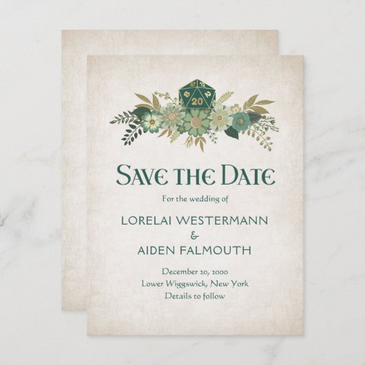 RPG Dice Gamer Bruiloft Save The Date (Voorkant / Achterkant)