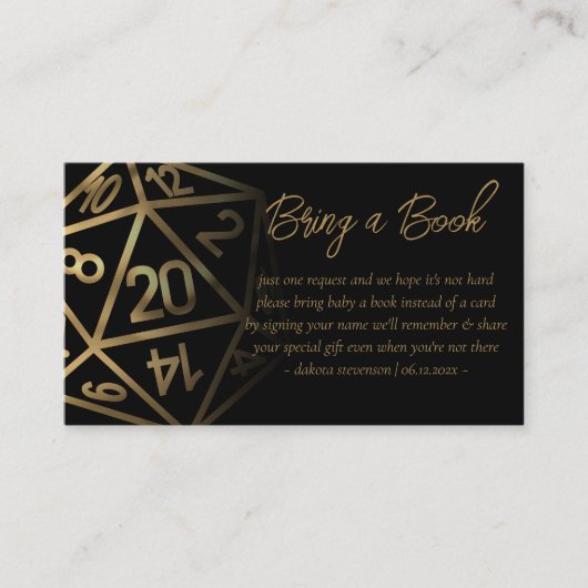 RPG Dice | Gold Fantasy PnP tafelblad boek aanvraa Informatiekaartje (Voorkant)