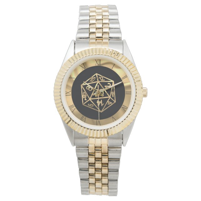 RPG Dice | Gold Fantasy Retro Tafelblad PnP Gamer Horloge (Voorkant)