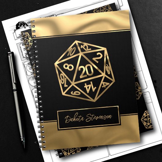 RPG Dice | Gold Fantasy Tabletop Gamer-personage Notitieboek