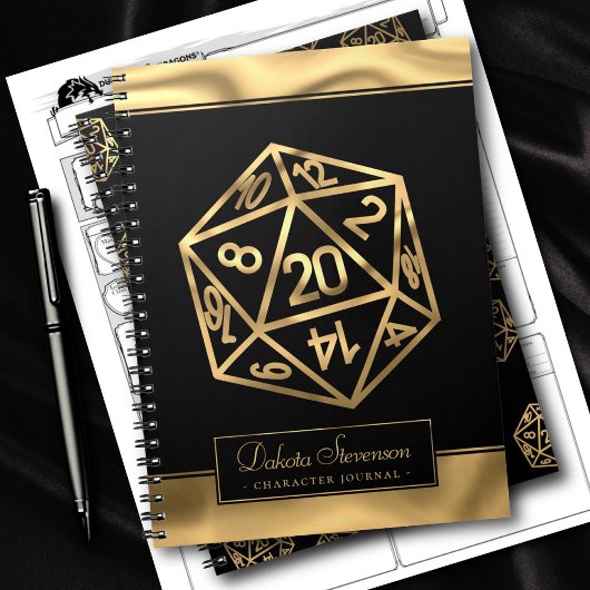 RPG Dice | Gold Fantasy Tabletop Gamer-personage Notitieboek