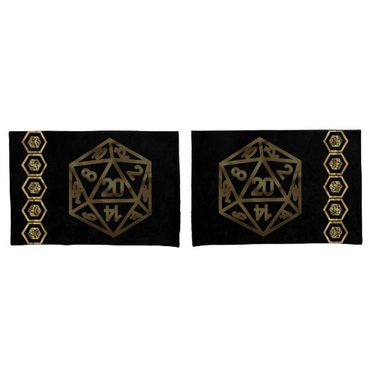 RPG Dice | Gold Fantasy Tabletop Retro PnP Gamer Kussensloop (Voorkant-Set)