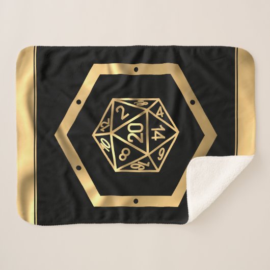 RPG Dice | Gold Fantasy Tabletop Retro PnP Gamer Sherpa Deken (Voorkant (horizontaal))