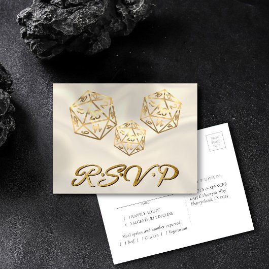 RPG Dice | Gold Fantasy tafelblad gamer Entree RSV Uitnodiging Briefkaart