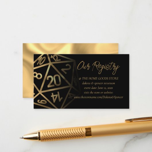 RPG Dice | Gold Fantasy Tafelblad Gamer Registry Informatiekaartje (Voorkant / Achterkant in situ)