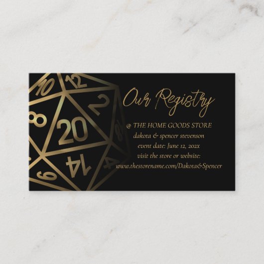 RPG Dice | Gold Fantasy Tafelblad Gamer Registry Informatiekaartje (Voorkant)