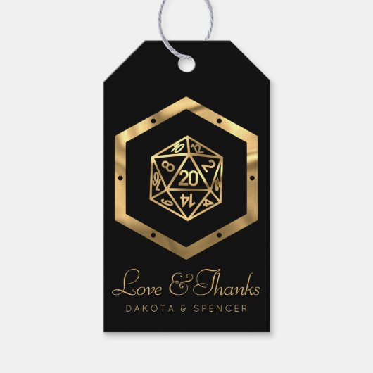 RPG Dice | Gold Fantasy Tafelblad PnP Gamer Custom Cadeaulabel (Voorkant)