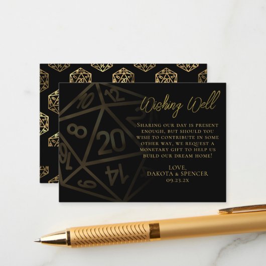 RPG Dice | Gold Fantasy tafelblad wenst goed Informatiekaartje (Voorkant / Achterkant in situ)