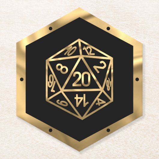 RPG Dice | Gold Old School Tafelblad PnP Roleplaye Kartonnen Onderzetters (Voorkant)
