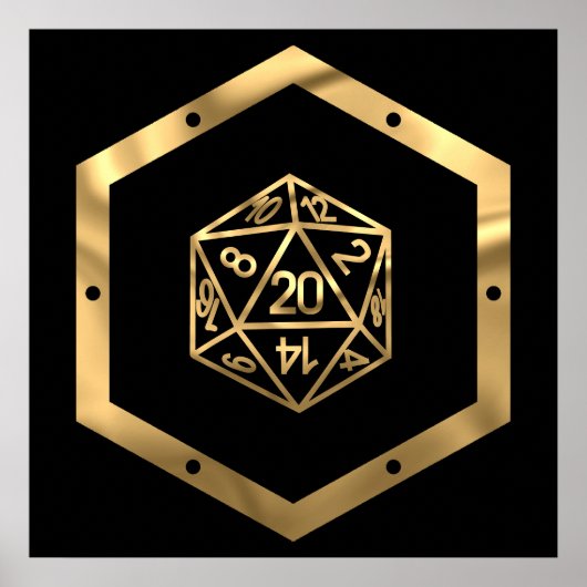 RPG Dice | Gold Old School Tafelblad PnP Roleplaye Poster (Voorkant)