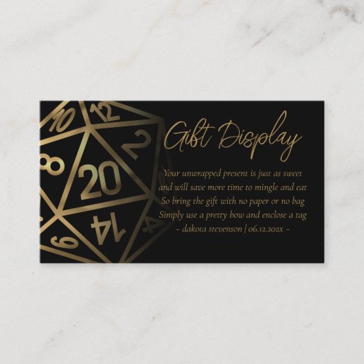 RPG Dice | Gouden Fantasy tafelblad geschenken op  Informatiekaartje (Voorkant)