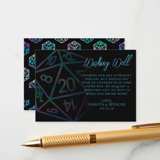 RPG Dice | Holo Fantasy PnP tafelblad wensen goed Informatiekaartje (Voorkant / Achterkant in situ)