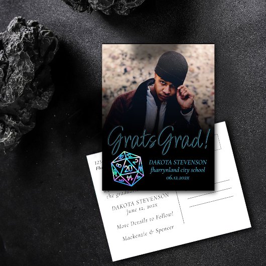 RPG Dice | Holo Fantasy Tabletop Gamer Afstuderen Aankondigingskaart