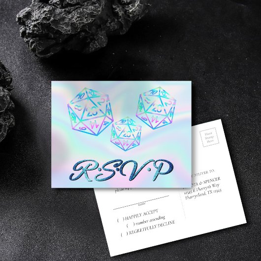 RPG Dice | Holo Fantasy Tabletop Gamer Event RSVP Uitnodiging Briefkaart
