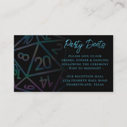 RPG Dice | Holo Fantasy Tafelblad Gamer Receptie Informatiekaartje (Voorkant)