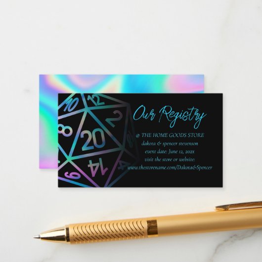 RPG Dice | Holo Fantasy Tafelblad Gamer Registry Informatiekaartje (Voorkant / Achterkant in situ)