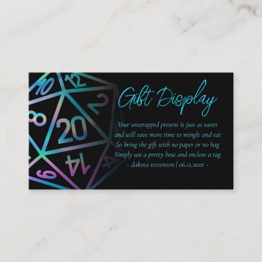 RPG Dice | Holo Fantasy tafelblad geschenken te zi Informatiekaartje (Voorkant)