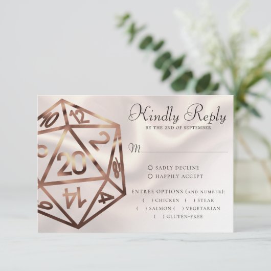 RPG Dice | Koper Retro Tafelblad Rollenspeler Entr RSVP Kaartje (Staand voorkant)