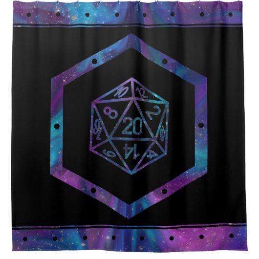 RPG Dice | Nebula Fantasy Retro Tabletop PnP Gamer Douchegordijn (Voorkant)
