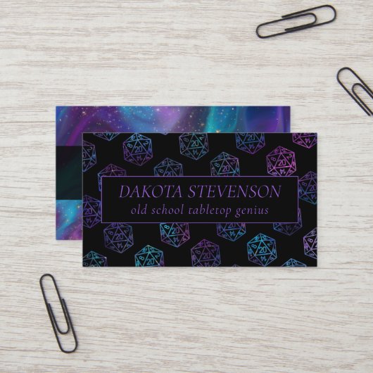 RPG Dice | Nebula Fantasy Tabletop Gamer Branding Visitekaartje (Voorkant / Achterkant in situ)