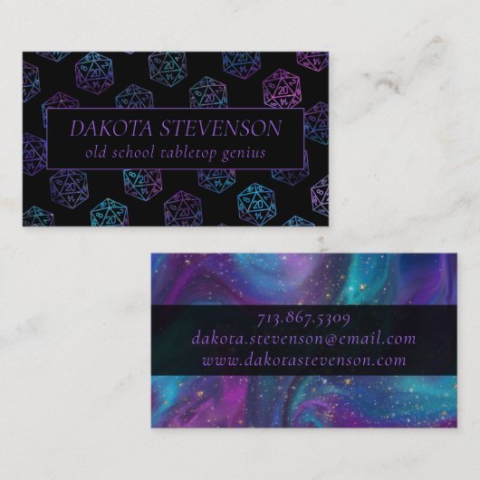 RPG Dice | Nebula Fantasy Tabletop Gamer Branding Visitekaartje (Voorkant / Achterkant)