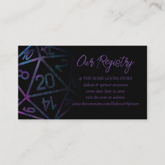 RPG Dice | Nebula Fantasy Tabletop Gamer Registry Informatiekaartje (Voorkant)