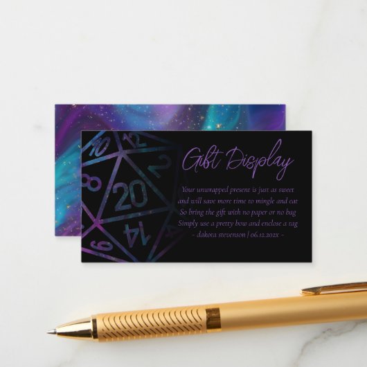 RPG Dice | Nebula Fantasy Tafelblad Cadeau op Weer Informatiekaartje (Voorkant / Achterkant in situ)