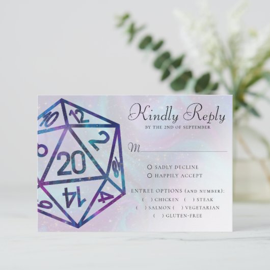 RPG Dice | Nebula Fantasy tafelblad gamer Entree RSVP Kaartje (Staand voorkant)