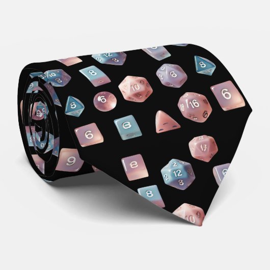 RPG Dice Patterned Black Stropdas (Opgerold)