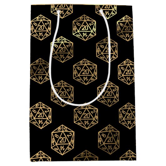RPG Dobbelstenen | Gouden Fantasy Retro Tafelblad Medium Cadeauzakje (Voorkant)