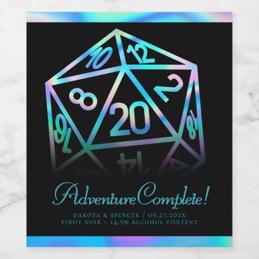 RPG Dobbelstenen | Holo Fantasy Tafelblad PnP Game Wijn Etiket (Enkel label)