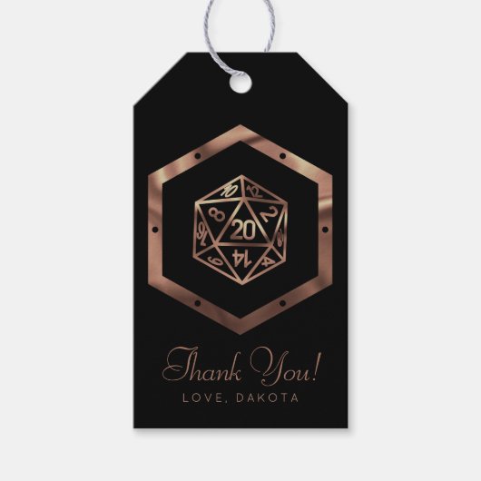 RPG Dobbelstenen | Koperen Tafelblad Rollenspeler Cadeaulabel (Voorkant)