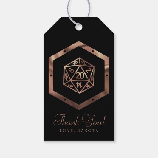 RPG Dobbelstenen | Koperen Tafelblad Rollenspeler Cadeaulabel (Achterkant)