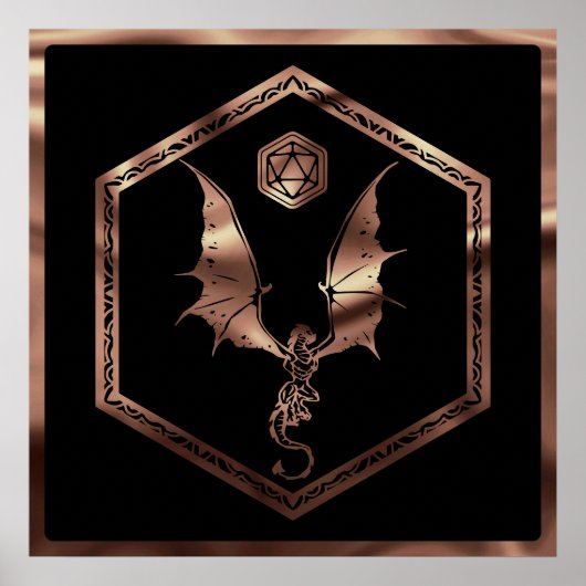 RPG Dragon | Copper Fantasy Tafelblad Gamer Dice Poster (Voorkant)