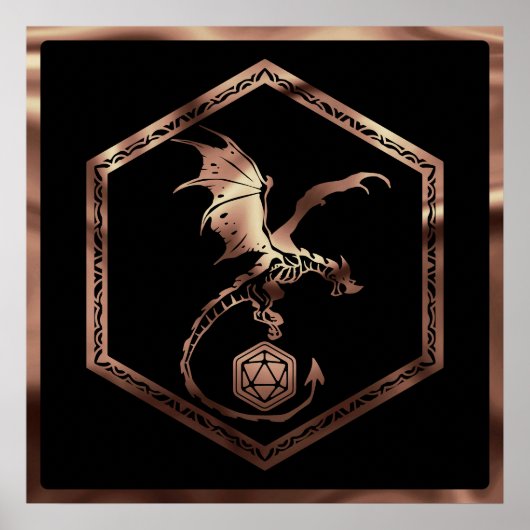 RPG Dragon | Copper Fantasy Tafelblad Gamer Dice Poster (Voorkant)