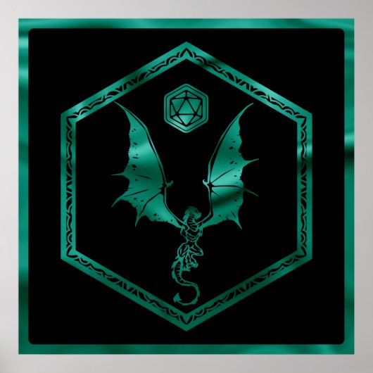 RPG Dragon | Emerald Fantasy Tafelblad Gamer Dice Poster (Voorkant)