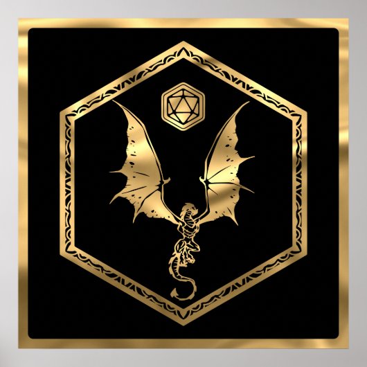 RPG Dragon | Gold Fantasy tafelblad PnP Gamer Dice Poster (Voorkant)