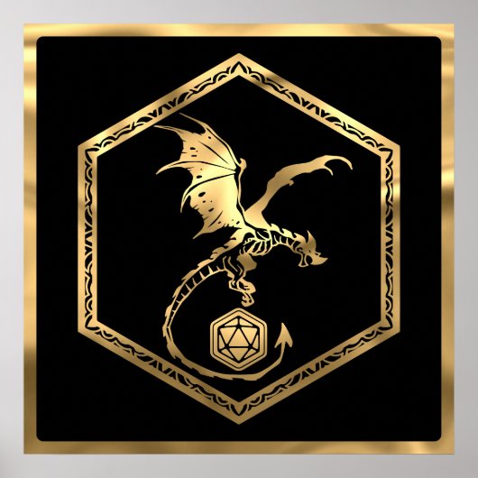 RPG Dragon | Gold Fantasy tafelblad PnP Gamer Dice Poster (Voorkant)