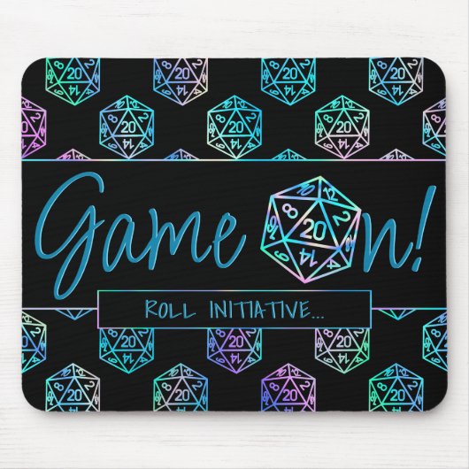 RPG Game On | Holo Fantasy Tabletop PnP Gamer Dice Muismat (Voorkant)