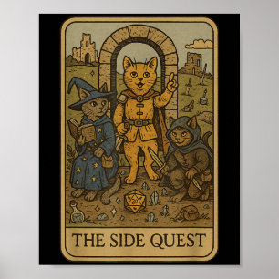 RPG Gamer Cats Funny Side Quest Tarot Kaart Nerdy Poster