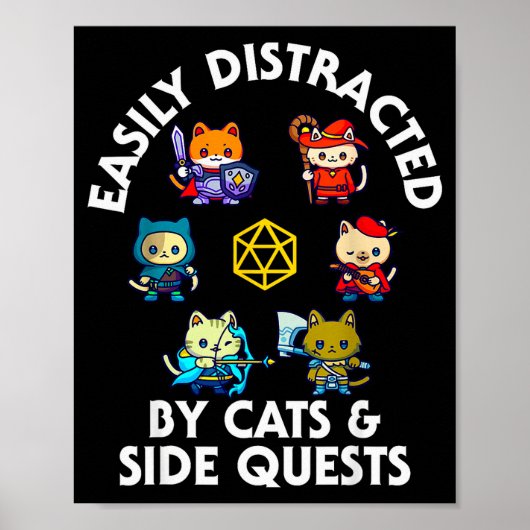 Rpg Gamer Cats Side Quest Funny Nerd Adhd Cat Men  Poster (Voorkant)