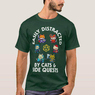 RPG Gamer Cats Side Quest Funny Nerd ADHD Cat Men  T-shirt