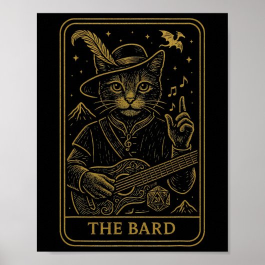 Rpg Gamer De Rd D20 Dobbelsteen Nerdy Geek Kat Man Poster (Voorkant)