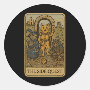 Rpg Gamer Katten Grappige Zijmissie Tarotkaart Ner Ronde Sticker